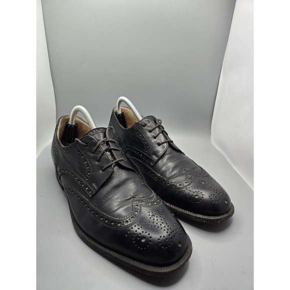 Dino Monti Italy Black Leather Wingtip Brogue Dress Shoes Mens 9.5 D Oxford